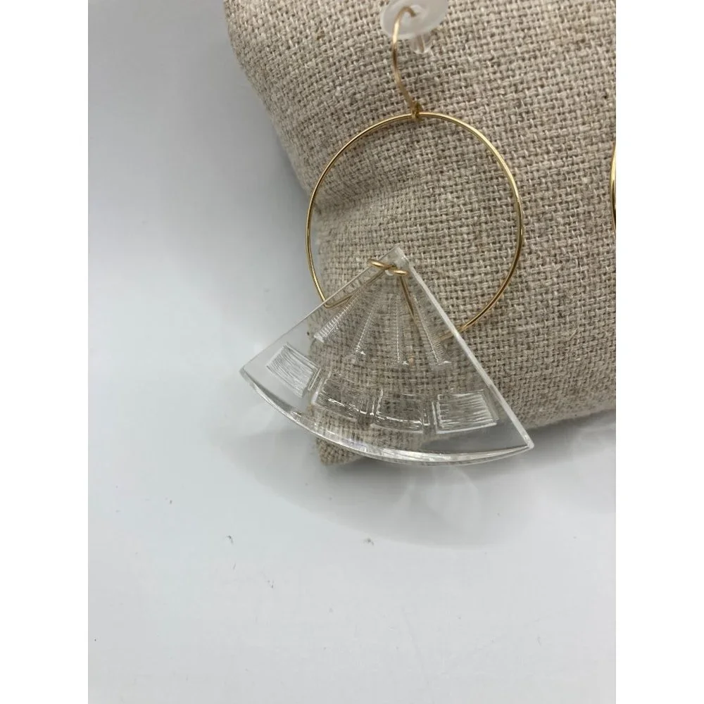 Unique Modern Earrings Drop‎ Dangle Clear Acrylic Textured Triangle 2.5